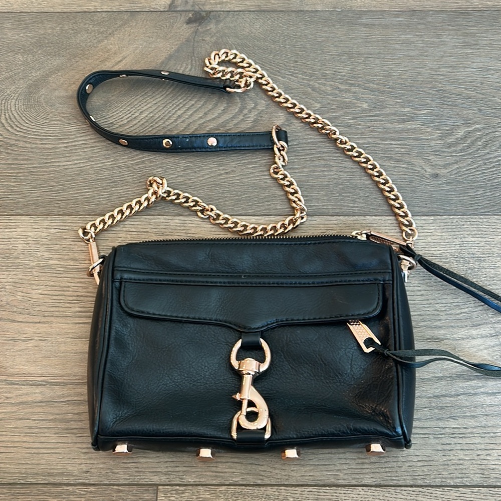 Rebecca Minkoff Black with Rose Gold Hardware Leather Crossbody Bag